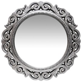 Infinity Instruments Antique Silver Wall Mirror 24 inch Large Round Mirror Living Room Bedroom Circular Mirror Ornamental Round Mirrors for Wall Decor Antique Silver Decorative Mirrors for Bedroom