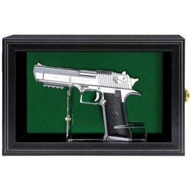 Medikaison Handgun Pistol Revolver Gun Display Case Wall Mount Lockable Green Felt Wood Cabinet w/ 98% UV Protection Acrylic Clear Door Gun Shadow Box Stand Rack Holder
