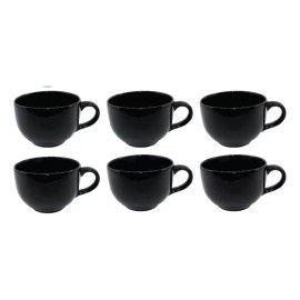 Taza Cerámica Jumbo Grande 740 Ml Negra 6 Pzs Color Negro