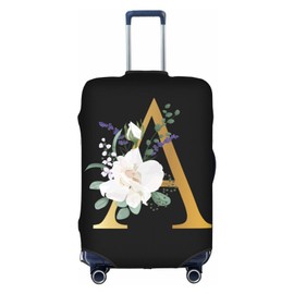 Flower Lette A Black Luggage Cover Elastic Washable Stretch Suitcase Protector Anti-Scratch Travel Suitcase Cover for Kid and Adult M (22-24 inch suitcase)