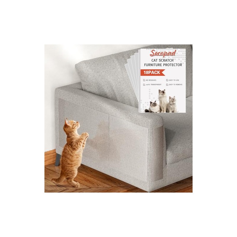 Secopad 18 Pcs Large Cat Scratch Furniture Protector, Transparent Couch