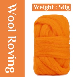 Wool Roving Yarn, 1.76oz Colored Natural Wool Roving,Wool Felting Supplies Pure Wool Chunky Yarn Wool for Needle Felting, Wet Felting, handcrafts and Spinning (Orange)