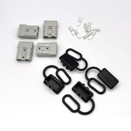 Offgridtec Pack of 4 Anderson Plugs with Dust Cap for 6AWG Cable, Anderson SB50 Compatible, Secure Contact Pins, Robust Plastic 50A 600V Plug for Solar Panels & Charging Systems (Grey)