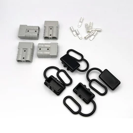 Offgridtec Pack of 4 Anderson Plugs with Dust Cap for 6AWG Cable, Anderson SB50 Compatible, Secure Contact Pins, Robust Plastic 50A 600V Plug for Solar Panels & Charging Systems (Grey)
