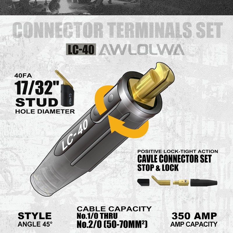 AWLOLWA 1PCS LC-40 350A Welding Quick Connectors, 1PCS CT-40FA 45°