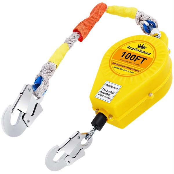 RupXinSplend Fall Arrester Protector Self Retractable 100FT Fall Protection Gear