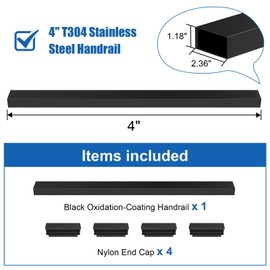 CKE 4FT Stainless Steel Handrail, Cable Railing Handrail for Indoor Outdoor Deck Stair, Flat Top Rail Cable Railing System, Black Rectangular Hand Rails Deck Railing Kits with End Caps, HT02