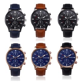 Weicam Men Retro Leather Strap Watch Analog Quartz Wrist Watches Wholesale 6pc