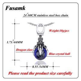 Fusamk Punk Rock Titanium Steel Dragon Claw Crystal Ball Pendant Necklace(Claw_Blue_Ball)