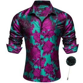 Teal Mens Silk Shirt Floral Paisley Shirts for Men Victorian Steampunk Gothic Designer Disco Western Casual Mexico Cowboy