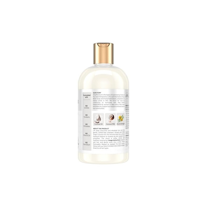 SHEA MOISTURE Daily Hydration Shampoo, Blanco, Coco, 384 Mililitro