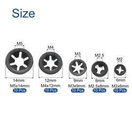 sourcing map 50 Pcs Internal Tooth Washers Set, 5 Sizes M2/M2.5/M3/M4/M5 Quick ing Washers, 65Mn Steel Push on Speed Clips Fasteners