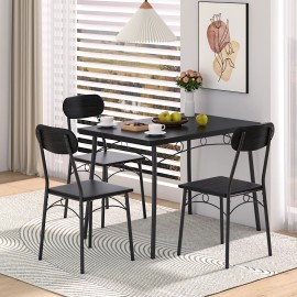 Vecelo 5 Piece Dining Table Set 4 Chairs Breakfast Wooden Home Kitchen Dinette Table - Black