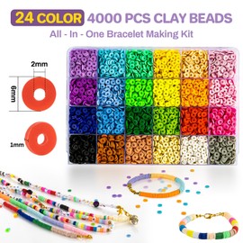 5300 Pcs Clay Beads Bracelet Making Kit - Sukh Clay Beads Kit Friendship Bracelet 24 Colors Polymer Clays Flat Preppy Beads Charm Bracelet Making Kits For Crafts Adults Teens