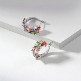 Crystal Cubic Zirconia Laminated Hoop Earrings for Women Trendy | Fashion Boutique Jewelry for Women | CZ Earrings for Women | Small Hoop Earrings, Glass, glass