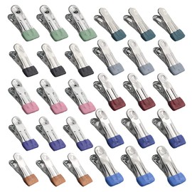 XINMEIWEN 50Pack 10Colors Metal Colored Clothes Pins Stainless Steel Clothes Clamps Utility Clothes Pins for Hanging Clothes Towels or Sealing Foods Bags