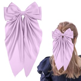 IGXX Purple Bow Hair Clip, Satin Long Tail Hair Bows, French Bowknot with Metal Hairpin, Big Bow for Women & Girls