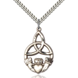 Bliss Sterling Silver Celtic Irish Knots Divine Claddagh Medal Pendant Necklace 24''