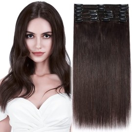 MY-LADY Clip in Hair Extensions Human Hair Thick 160g 22 Inch Double Weft 100% Real Remy Human Hair for Women Straight 8pcs Full Head Balayage Dark Brown