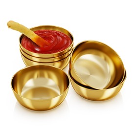 6 Pack Small Stainless Steel Dipping Sauce Bowls, Individual Round Pinch Bowls for Side Dishes, Sushi Dipping Bowl, Ingredient Bowl for Prep, Condiment (Gold)