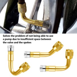 Tyre Valve Extension Set, 6 Copper Car Valve Adaptors 45 90 135 Degrees, with 2 Pieces 210 mm Rubber Valve Extension Hose and 6 Valve Caps, for Cars Motorcycles (One Size)