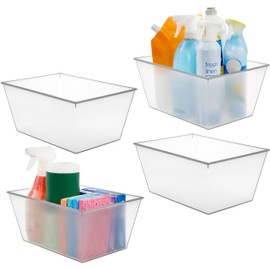 STORi Clear Plastic Storage Bins (4 Pack) Perfect for Kitchen, Fridge Bins, Pantry Organization, Cabinet Organizers, Frosted Clear Bins, Made in USA