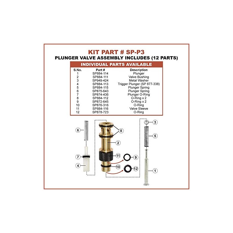 Superior Parts SP-P3 Plunger Valve Assembly Compatible with Hitachi NR83A,