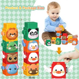 CYZJPRVN 8 Pieces Baby Toy, Animal Building Blocks for Stacking and Collecting with Motion Effect, Montessori Toy for Children from 3 Years, Learning Sensory for Boys Girls Gifts