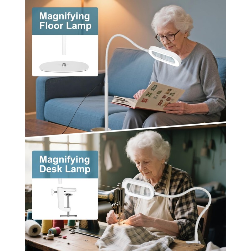 10X Rectangle Magnifying Glass with Light and Stand, 24" Flexible