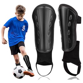 Football Shin Pads for Boys Kids - MMZ Non-Slip Shin Guards with Ankle Protection Footballs Training Equipment for Boys Grils Age 5-12 Youth Adults Soccer Protective Equipment Black (Small)