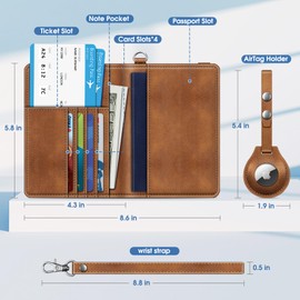 Fintie Passport Holder with Airtag Holder, Slim Travel Wallet RFID Blocking Card Case Cover Passport Cover Protector Travel Essentials with Credit Card Slots for Women/Men, Brown