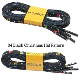 WEGOODZF Flat Shoe Laces Christmas: Black Hat Print Shoelaces 55 inch - Pack of 2 Pair