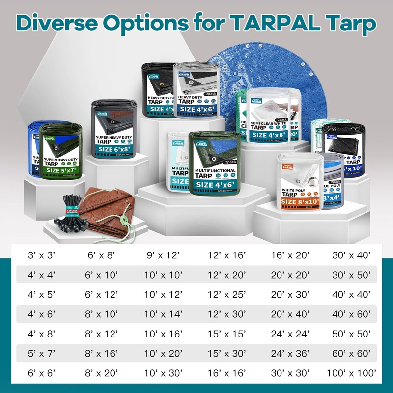 TARPAL Tarp 10x20 Feet Heavy Duty Tarps 14mil D-Ring Waterproof
