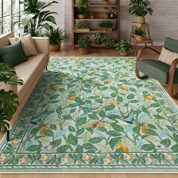 Moynesa Botanical Bird Washable Area Rugs 8x10, Ultra-Thin Soft Rugs