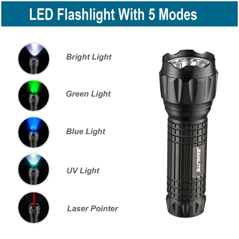 SAMLITE- LED Tactical Flashlight with 5 Options, Bright LED Light,