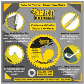 1 x SCCSF165CR40 SabreCut 165mm 40T x 20mm Bore Circular Saw Blade