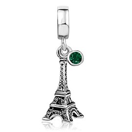 JMQJewelry Graduation 2024 Paris Eiffel Tower Mothers Birthday Birthstone May Green Dangle Womens Beads Charms for Bracelets Shopping Turtle Travel