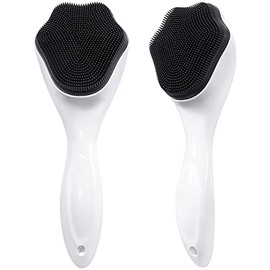 Silicone Face Scrubber Exfoliating Brush, Beomeen 2 Pack Manual Handheld Facial Cleansing Brush Blackhead Scrubber, Soft Bristles Waterproof for Face Skincare (Black White)