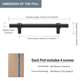 goldenwarm 10 Pack Black Cabinet Pulls Matte Black Drawer Pulls for Cabinets Square Matte Black Cabinet Handles for Kitchen Cabinet Door Handles 3-3/4in Inch Hole Centers, Stainless Steel&Zinc Alloy