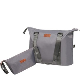 Aklsvion Weekender Duffel Bags for Women, Waterproof Travel Tote Bag with Trolley Sleeve, Large Carry On Hospital Bag for Labor and Delivery, Overnight Luggage Bag, Sport Gym Duffle (Metallic Grey)