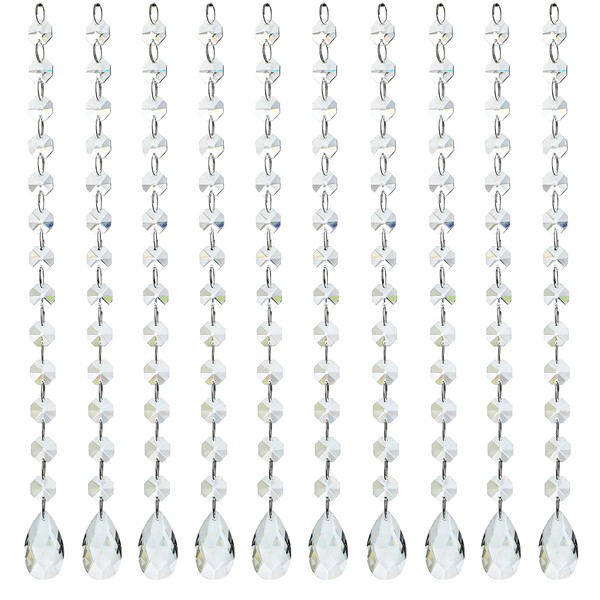 1ft 10pcs Teardrop Crystals Garland,Crystal Teardrop Chandelier Replacement,Hanging Glass Crystals for Chandelier,Wedding Decor,Crystal Christmas Tree Decorations(Clear)