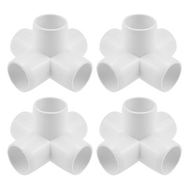 SDTC Tech 4-Pack 1 Inch 5 Way PVC Fitting Elbow Furniture Grade Pipe Connector for DIY PVC Shelf Garden Support Structure Storage Frame, White