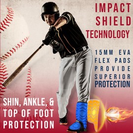 Exxact Sports Batter's Baseball Leg Guard with Adjustable Straps, Shin Guard Baseball - (Royal Blue, Youth - Right Handed Hitter)