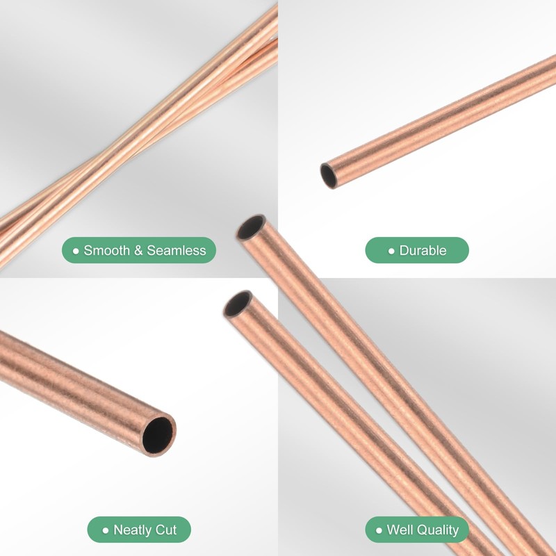 M METERXITY 2-Pack 300mm Copper Round Tube, 2mm OD 0.2mm