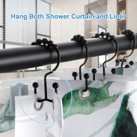 Shower Curtain Hooks Rings, TENOVEL Double Sided Shower Hooks Rust Proof for Bathroom Shower Rods Curtain, Durable Stainless Steel Bathroom Shower Curtain Hangers, Matte Black, Set of 12