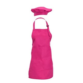 CWFUN 2 Pcs of Hot Pink Kids-Children Apron and chef hat Set, Bib Adjustable Aprons with 2 Pockets for Kids Boys Girls-Children Kids Kitchen Chef Cooking and Baking Painting Wear(4-12 Years Old,1set)
