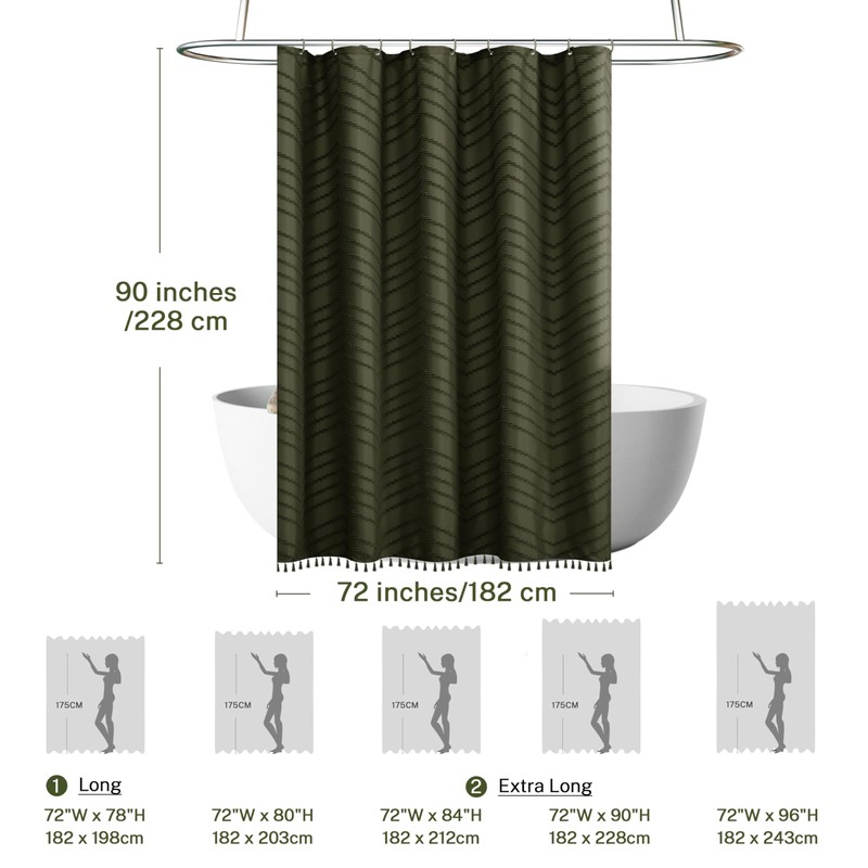 Siiluminisoy Extra Long Olive Green Boho Shower Curtain with Tassel,