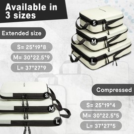 TravelLovers Compression Packing Cubes – 3 Pack Packing Cubes for Suitcases Durable Suitcase Organiser Bags with Zipper – Waterproof Packing Cubes for Travel, Luggage Organiser Bags (Beige Grey)