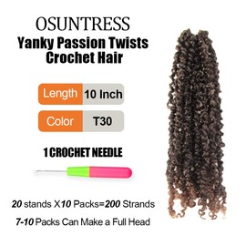 Osuntress 10 Packs Yanky Crochet Passion Twist Hair 10 inch, Pre-twisted Short Mini Spring Twists Micro Kinky Curly Braids T30 (Ombre Medium Dark Brown)