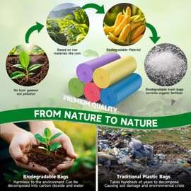 2 Gallon Small Bathroom Trash Bags - Colorful Biodegradable Mini Garbage Bags 100 Count Compostable Unscented Little Waste Basket Kitchen Office Car Tiny Liners Bulk Strong Thick Chenyucheng